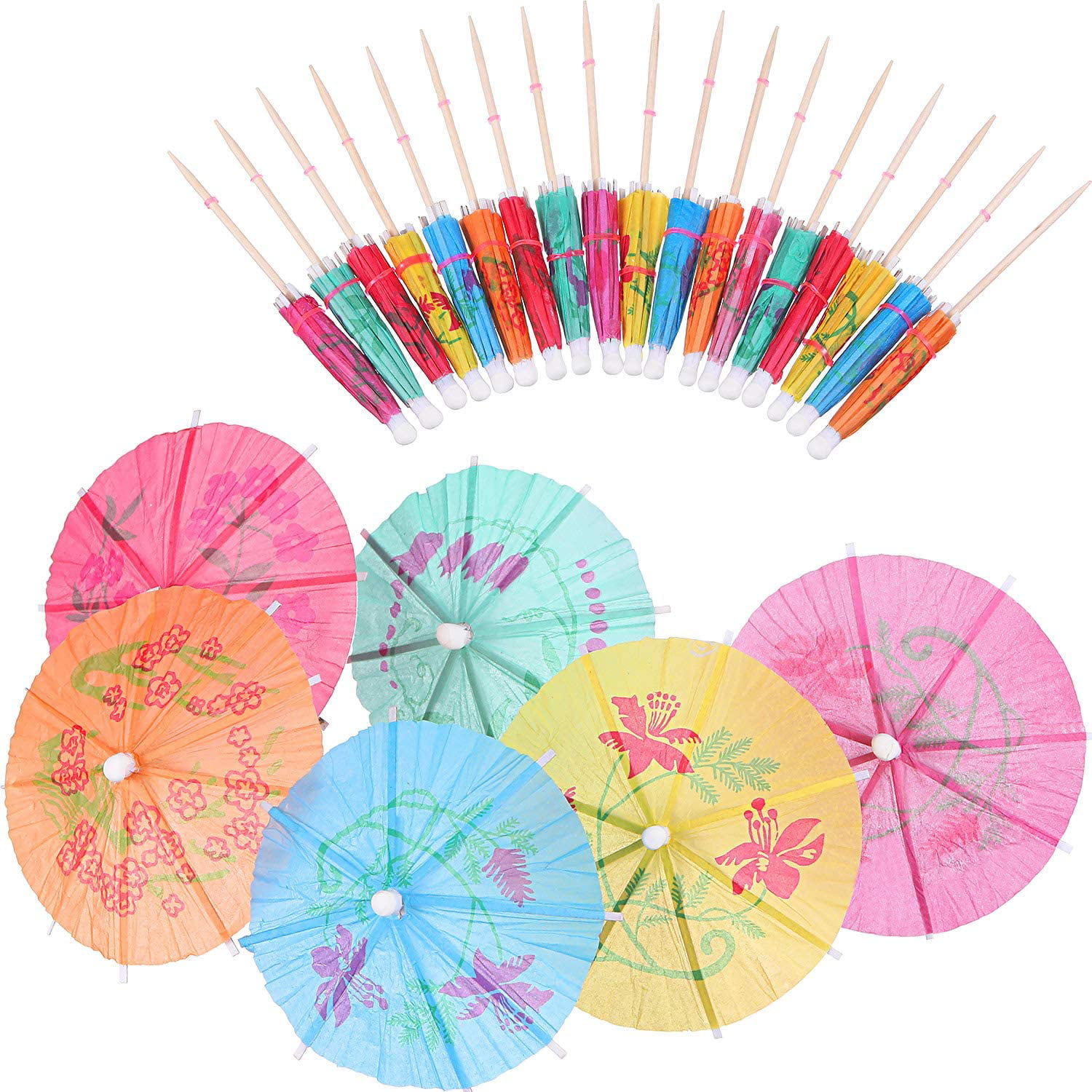 100 Pieces Cocktail Umbrella Picks Drink Picks Cocktail Parasols Assorted Umbrella Parasol Paper Cupcake Toppers for Party Favours Party Supplies -