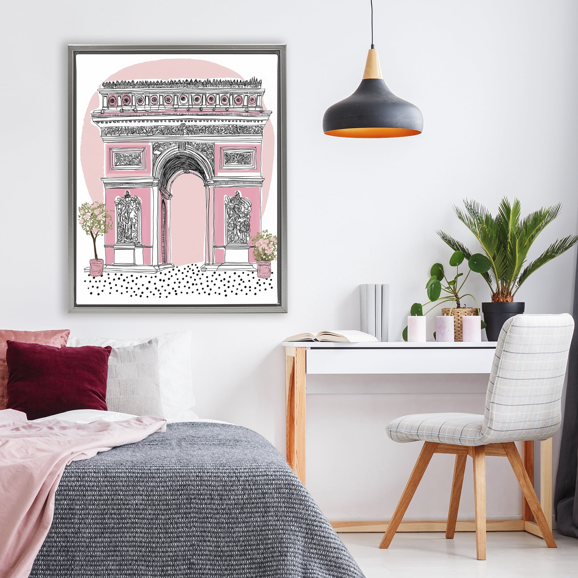 Stupell Industries Pink Neoclassical Archway Gray Framed Floater Canvas Wall Art, design by Jess Stempel