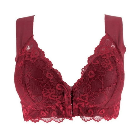 

D8 Front Closure Floral Lace Bra for Women Bralette Padded Wireless Bra Back Smoothing Bras Push up Thin Soft Bra 8XL Plus Size