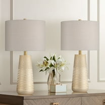 360 Lighting Mira 25 1/4" High Modern Table Lamps Set of 2 Textured Gold Finish Oatmeal Shade Living Room Bedroom Bedside