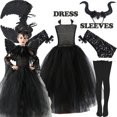 thumbnail image 1 of Vestido de maléfica negro oscuro, vestido de reina malvada para niñas, vestidos de cosplay para niños, disfraz de carnaval, Halloween, bata de tul para niños, 1 of 5