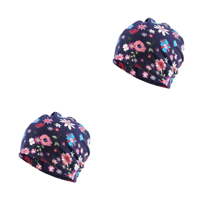 Tuque Style Bohème Hijab Imprimé Floral Turban Protection des Oreilles Bonnet Fleur Bleue Ensemble de 2