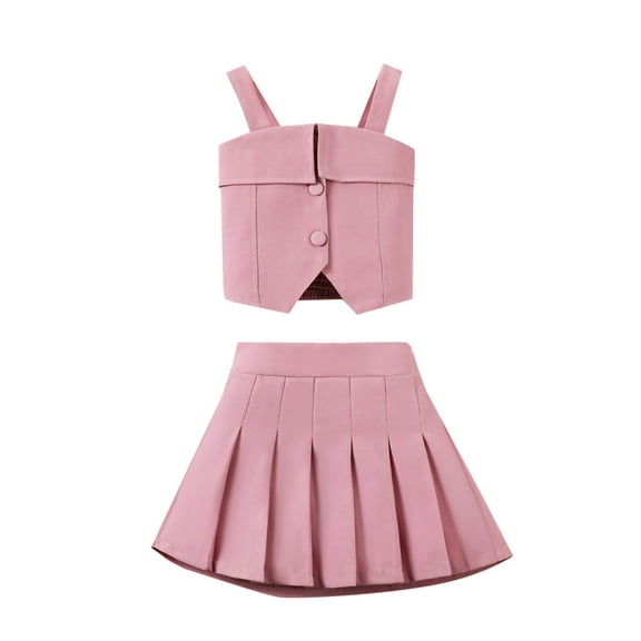 ZACPNCV Toddler Girl's 2 Piece Summer Outfits Striped Sleeveless Top and Skirts Sets Pink 7-8 Years