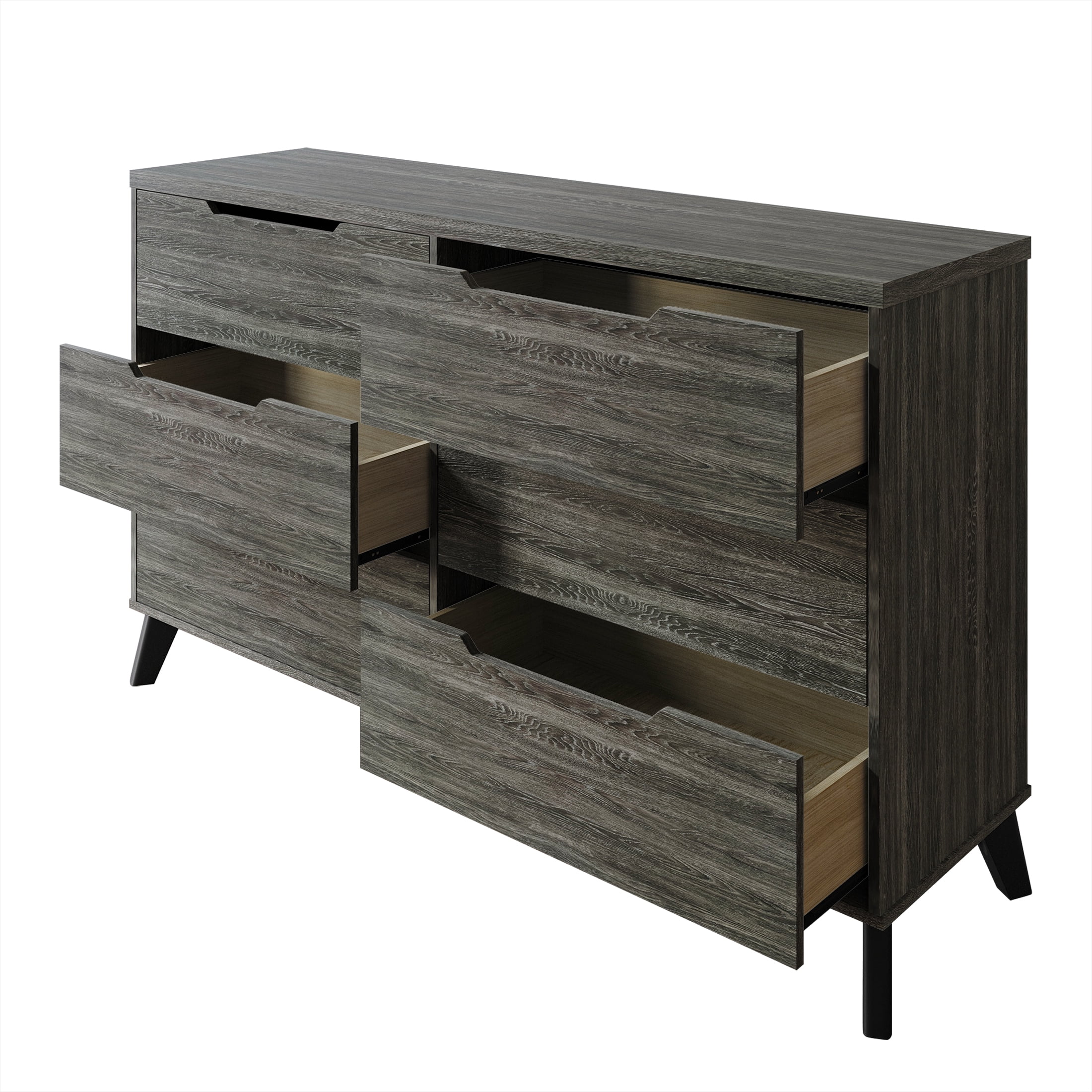 Castle Place Modern 6-Drawers Wooden Dresser, Dark Grey