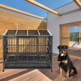 thumbnail image 6 of SHUSHIM 48'' Enhanced Heavy Duty Dog Kennel Crate Cage with Strong Metal Frame, Double Doors and Lockable Wheels, for Extra Large Dog Breeds, Pet Playpen, Black, 6 of 7