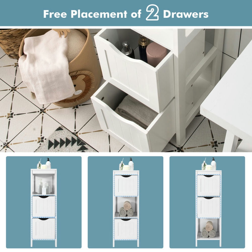 Finihen Bathroom Storage Cabinet, Bathroom Floor Cabinet, Freestanding Storage Cabinet with 2 Removable Drawers, for Bathroom, Living Room, Bedroom, Kitchen, White Finihen Bathroom Storage Cabinet, Bathroom Floor Cabinet, Freestanding Storage Cabinet with 2 Removable Drawers, for Bathroom, Living Room, Bedroom, Kitchen, White