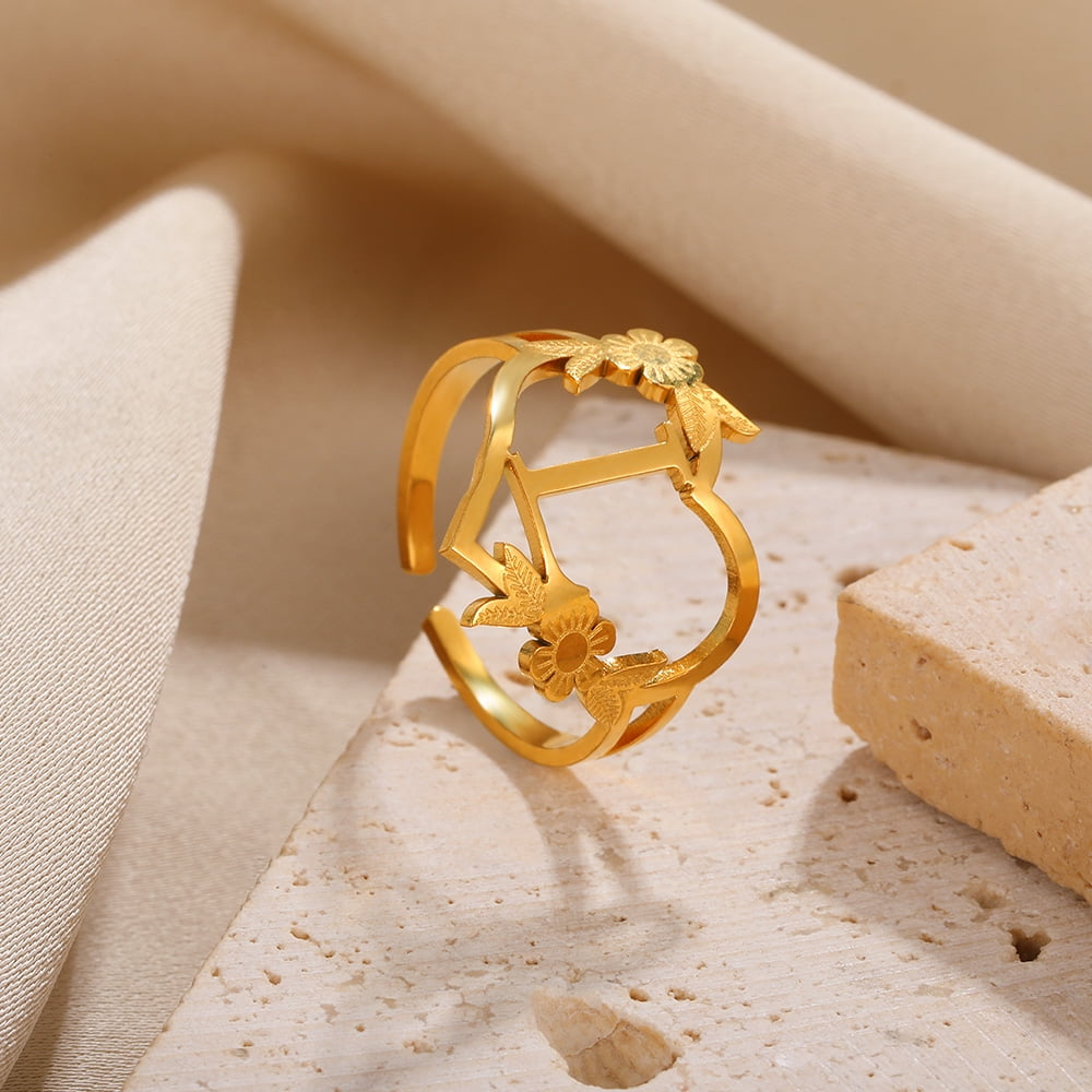 Letter Ring Gold Initial Rings For Women Non Tarnish Dainty 14K