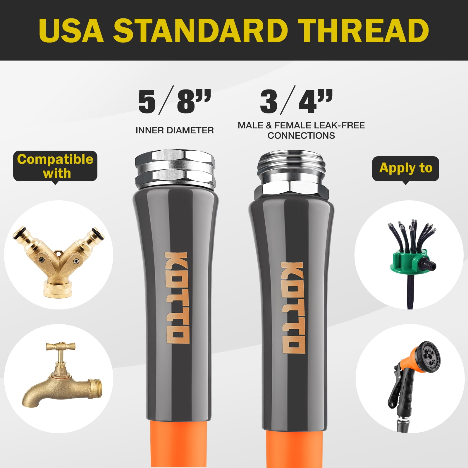 KOTTO Heavy Duty Expandable Garden Hose, Lightweight Water Hoses for Outside, Leak-Proof, Orange, 50ft