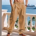 thumbnail image 4 of Men's Linen Blend Drawstring Casual Pants Earth Yellow S, 4 of 6