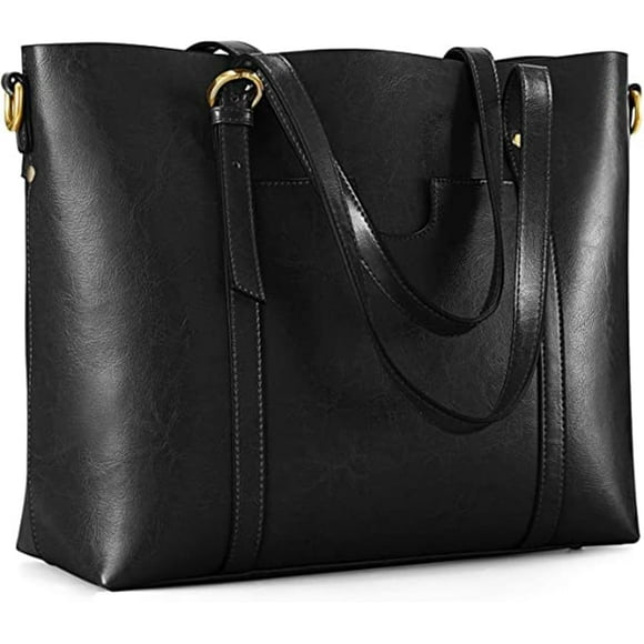 Bolso Kattee de piel auténtica vintage para mujer, color negro