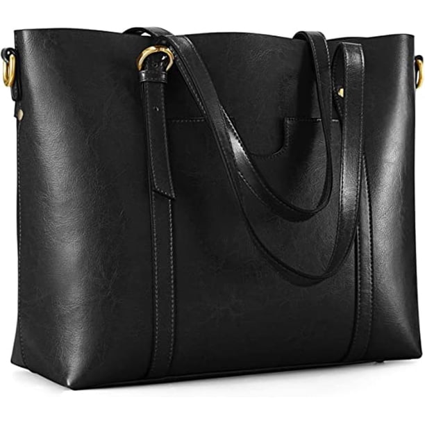 Bolso Kattee de piel auténtica vintage para mujer, color negro