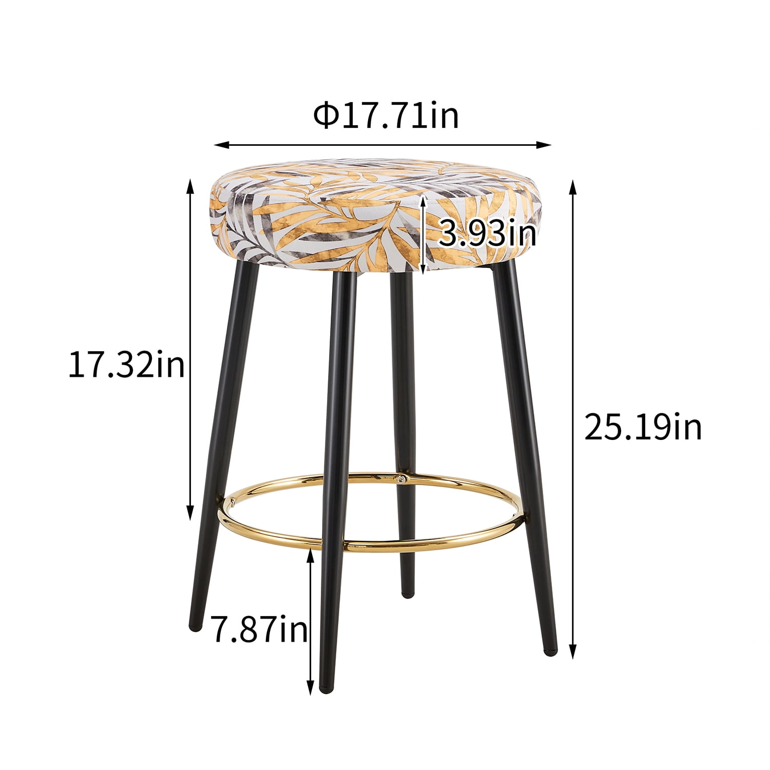 Demi Bonn 25" Counter Height Bar Stools Set of 2, PU Leather Upholstered Barstools, Kitchen Island Countertop Chairs for Dining Room, Gold