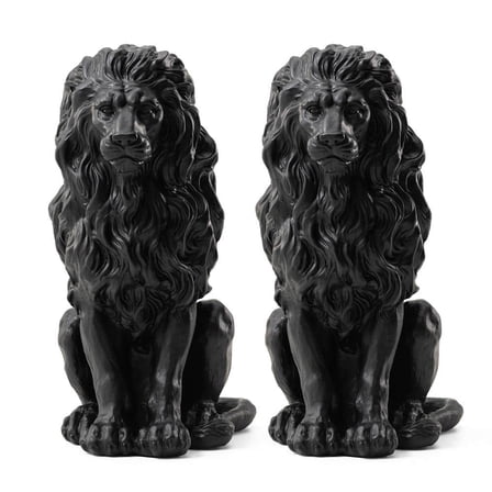 20.75 in. H MGO Black Sitting Lion Garden Statue (Set of 2 )