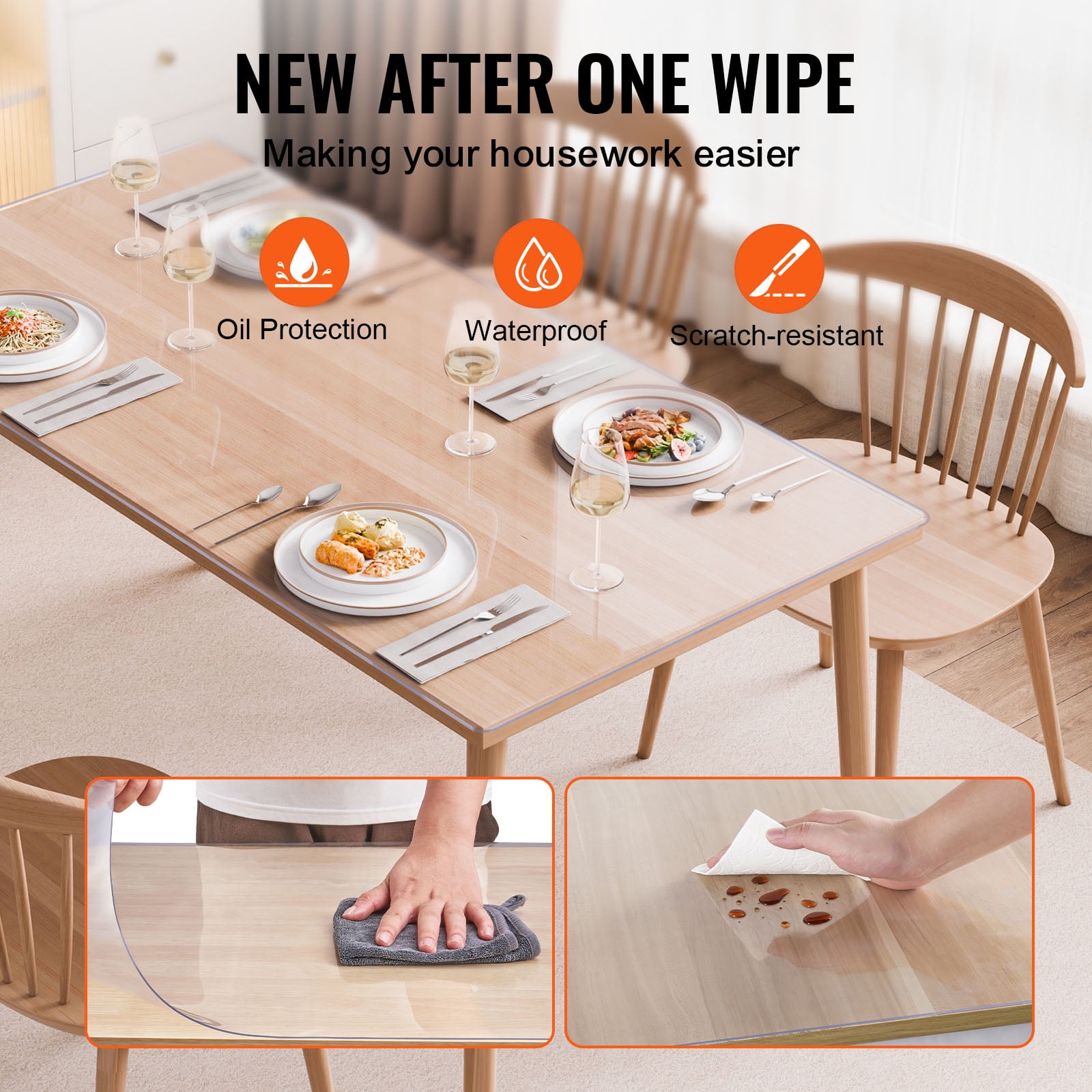 VEVOR Plastic Table Cover, 30 x 60 Inch 1.5 mm Thick Clear Table Protector, Rectangle PVC Desk Mat, Waterproof & Easy Cleaning Desk Pad Tablecloth, for Office Dresser Dining Room Table Night Stand