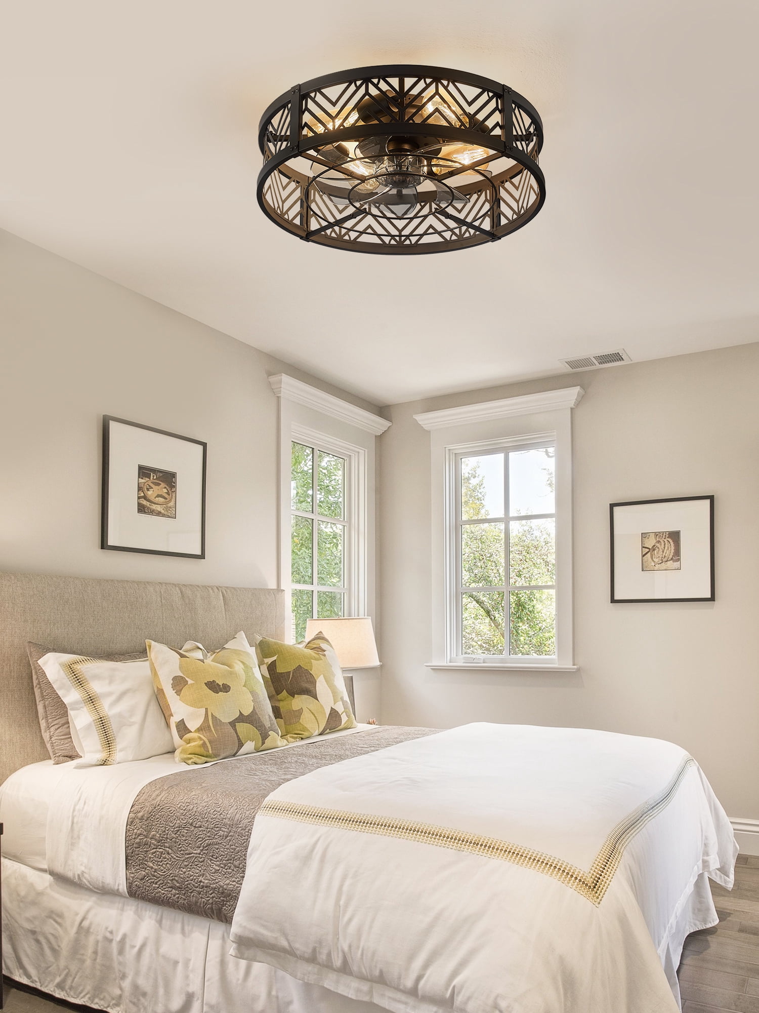 Lokivas 20in Bladeless Caged Ceiling Fan with Light, 6 Speeds Quiet Motor, App & Remote Control