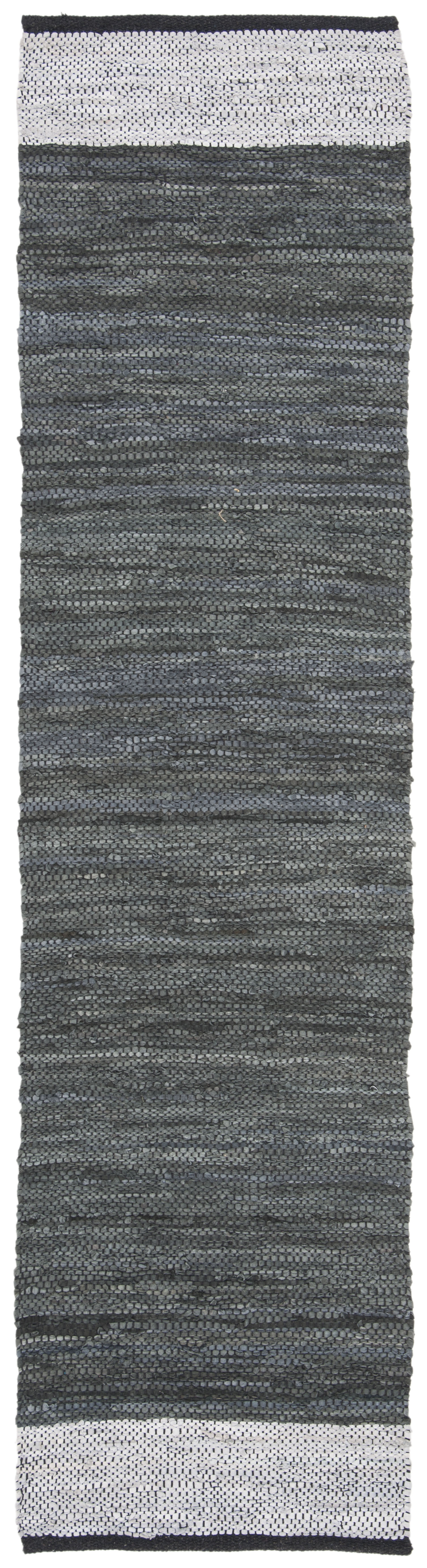 SAFAVIEH Vintage Leather Ayleen Braided Striped Runner Rug, Grey/Silver, 2'3" x 9'