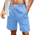 thumbnail image 6 of Men's Cotton Linen Casual Shorts, Elastic Drawstring Waist Knee Length Beach Shorts with 3 Pockets, Lightweight Breathable Summer Walking Shorts, 7 Colors Available, 6 of 10