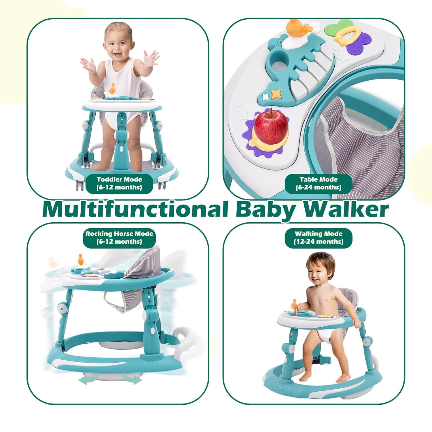 Ealing Baby Walker,Foldable Push Walker with Rocking Horse Function, Height Adjustable,Baby Activity Center Toys with Music for Babies 6-24 Months