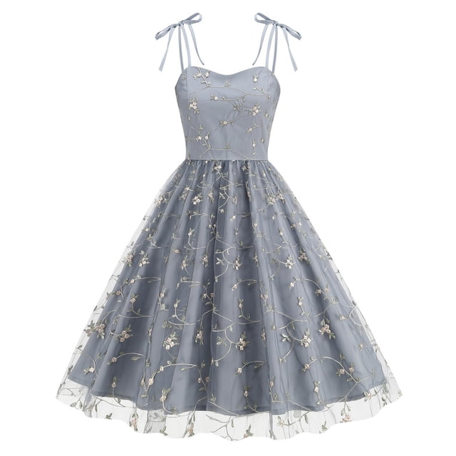 Womens Summer Halloween Bow Camisole Mesh Yarn Embroidery Style Full Dress