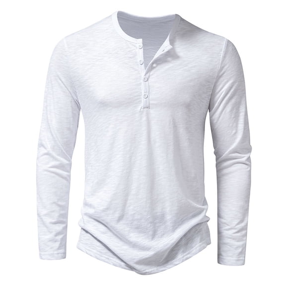Shirt for Men Long Sleeve Crew Neck Henley T-Shirt Loose Fit White T-Shirts with Button Beach Shirts for Men
