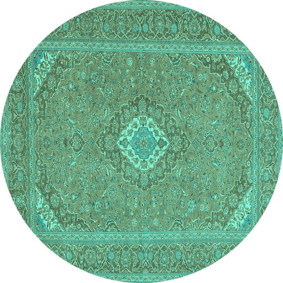 Ahgly Company Indoor Round Medallion Turquoise Blue Traditional Area Rugs, 6' Round