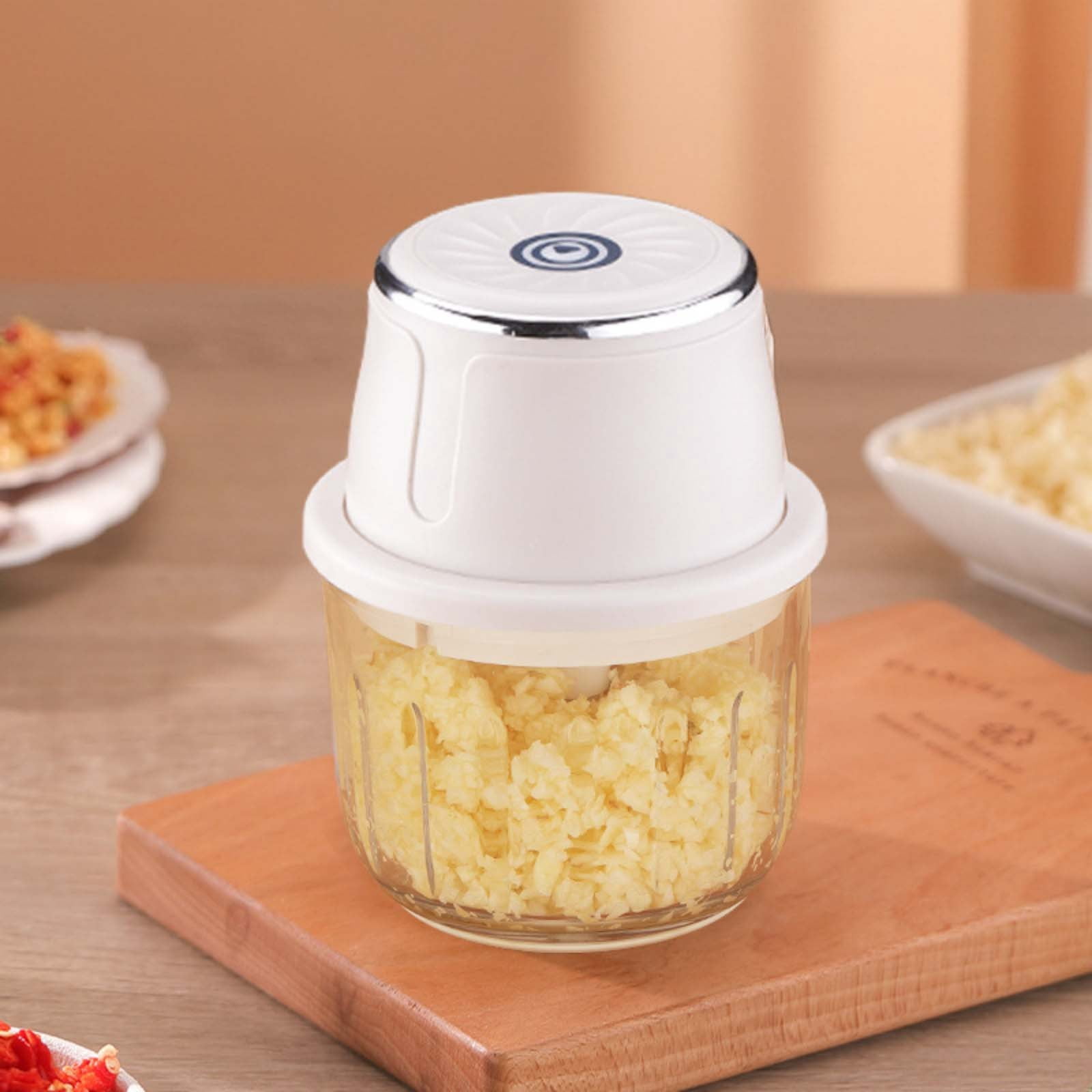 350ML Electric Garlic Chopper, Mini Portable Veggie Choppers, Garlic Grinder Masher Onion Chopper, Blender to Vegetable, USB Charging, Wireless Food Processor for Ginger, Chili, Fruit, Meat, etc