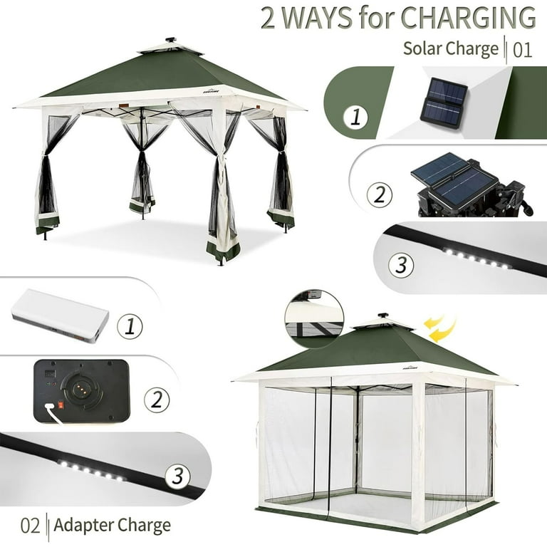 Suntime Outdoor Shade Pop-Up Patio Gazebo, 12x12 Instant Solar