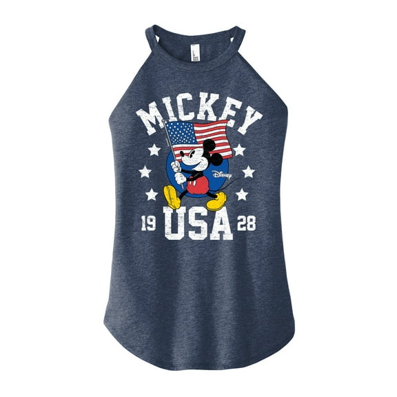 Disney - Mickey Waving Flag USA - Juniors High Neck Tank Top
