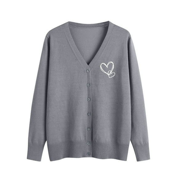 ZUKMRJPC Womens V Neck Cardigan Lightweight Long Sleeve Cute Heart Open Front Casual Button Down Sweater Fall Soft Comfy Knit Tops