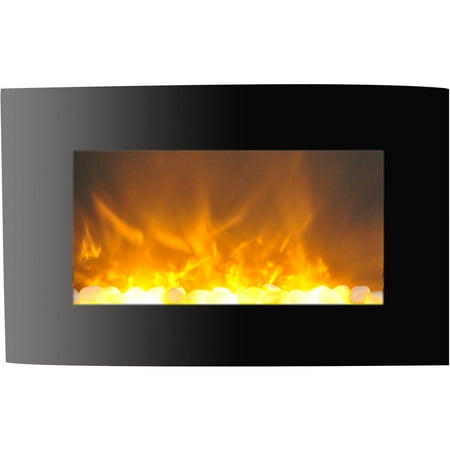 

Hanover Fireside 35 In. Wall-Mount Electric Fireplace with Curved Panel and Crystal Rocks
