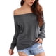 thumbnail image 1 of Blusa Hombros Descubiertos Manga Larga Color Puro Cuello De Una Línea Tops Casuales De Moda para Mujer Gris XL, 1 of 4