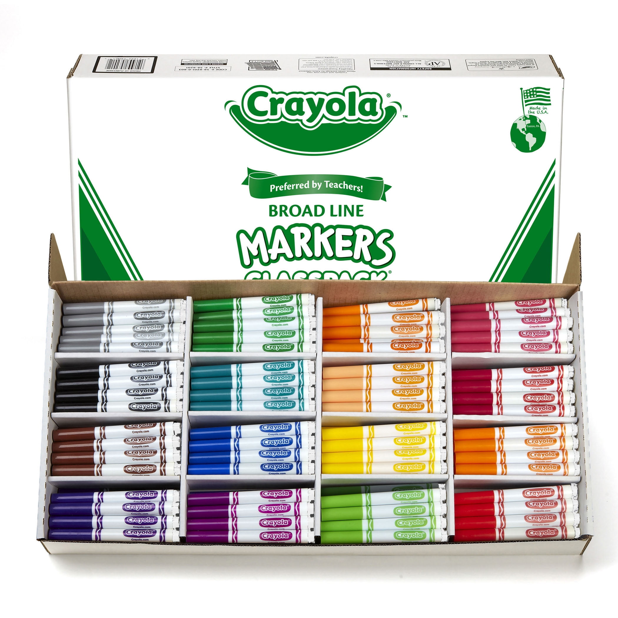 Crayola Non-Washable Classpack Markers, Broad Point, 16 Classic Colors, Pack of 256