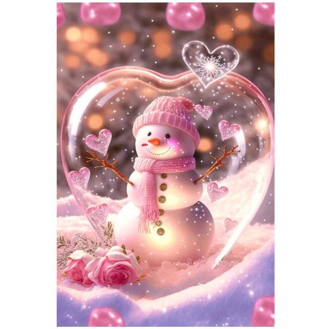 Pintura de diamantes 5D DIY, paisaje de Casa de muñeco de nieve de Navidad, punto de cruz, bordado de diamantes, mosaico romántico, Luna rosa, diamantes de imitación W1