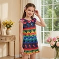 thumbnail image 4 of ZIATUBLES Rainbow Aztec Print Girls Jumpsuit Summer Casual Romper Flutter Sleeves One-Piece Playsuit Elastic High Waist Kids Outfit with Pockets for 7-8 Y, 4 of 6
