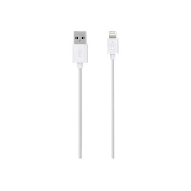 Belkin Charge Câble / Synchronisation - Câble de Foudre - Mâle de Foudre à Mâle USB - 6,6 Pi - Blanc - pour Apple Ipad / Iphone / Ipod (Lightning)