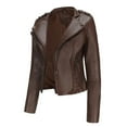 thumbnail image 5 of Lovskoo Women's Leather Jacket Casual Long Sleeve Printed Turndown Collar Zipper Jacket Motorcycle Jacket Brown, 5 of 8