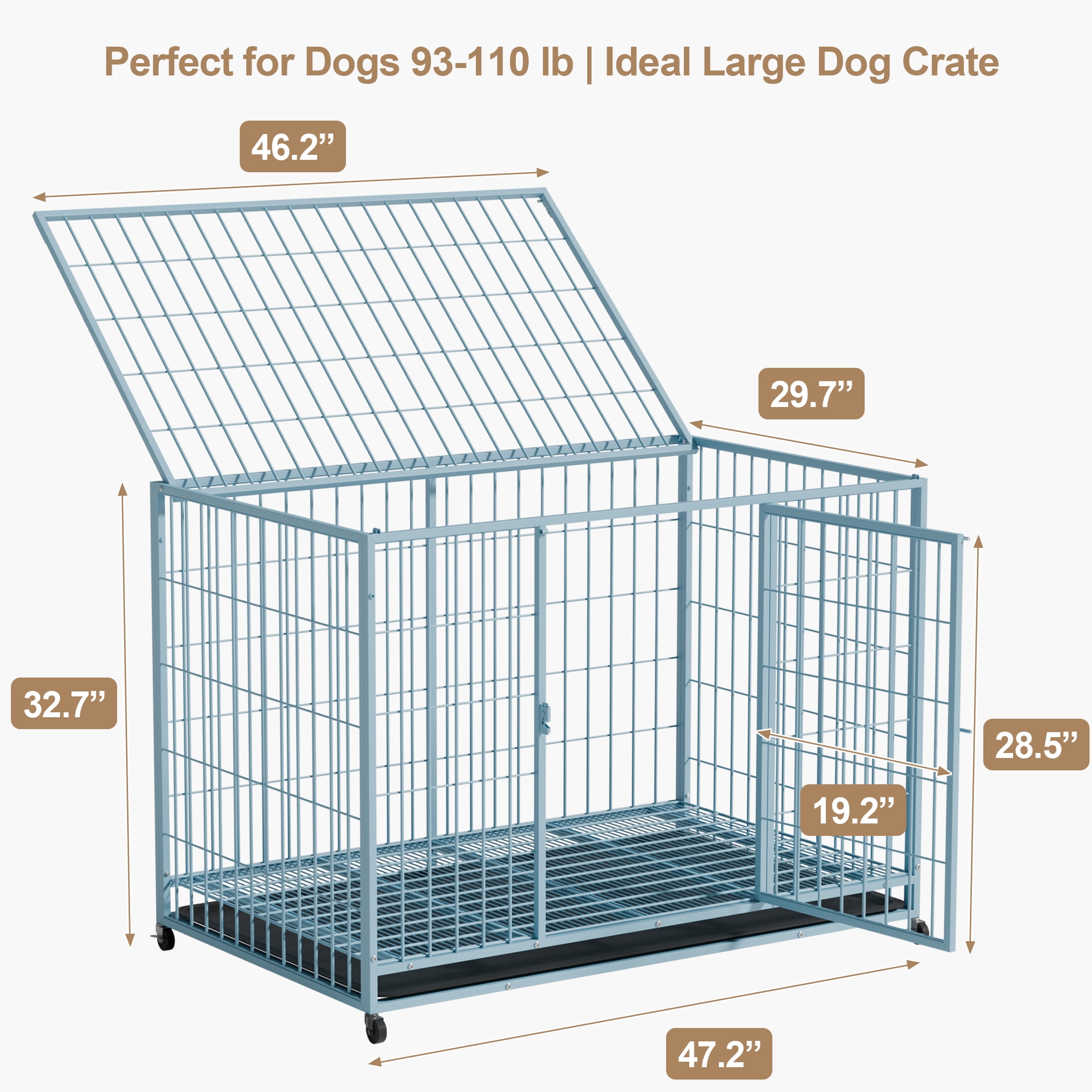 TIME RAY 48 inch Metal Wire Dog Crate for Large Dogs with Tray, Double Door, Puppy Dog Cage for Yard Indoor Outdoor Use,XL Dog Cage Kennel,Blue