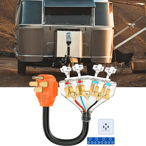 Nilight 50A to 110V RV Adapter Cable 50 Amp to 20A RV Adapter Cable 4Pin 14-50P Plug to 4Pin 5-15R/5-20R Socket ETL Approved for Use with RV Gen Set at Home
