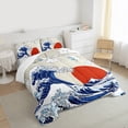 thumbnail image 3 of Manfei Tokyo Sea Waves Queen Comforter Set, Cartoon White Crane Animal Bedding Comforter Set, Japanese Style Sun Bedding Set, Super Cozy Room Decor, 3-Piece, 3 of 8
