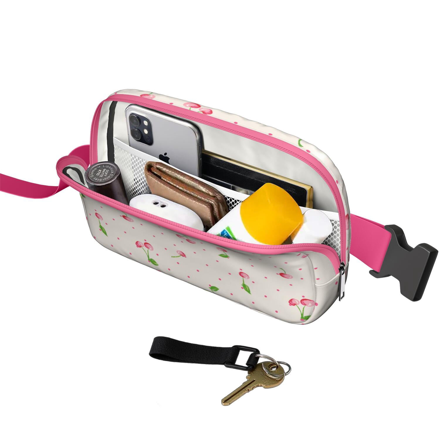 Cute Cherries Belt Bag – Sweet Fruit Fanny Pack with Red & Pink Aesthetic Print for Summer Vibes
