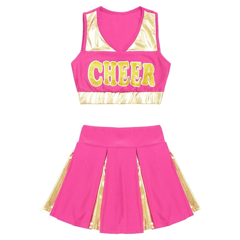 DPOIS Kids Girls Cheerleading Costume Skirt Set Crop Tops Pleated Skirt Hot Pink 10 Walmart