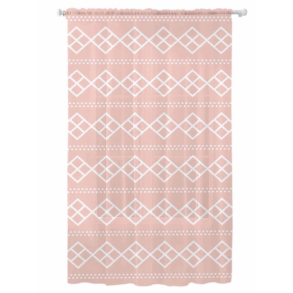 Sheer Curtains 96 Inches Long, Pink Boho Semi Sheer Curtains Light Filtering Window Treatment, Vintage Ethnic Tribe Abstract Art Privacy Voile Drapes for Living Room Bedroom 52x96 Inch