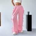 thumbnail image 5 of Women's Y2K Bow Knot Wide Leg Sweatpants Elastic High Waist Loose Casual Trousers Streetwear Baggy Pants Pink M, 5 of 6