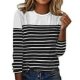 thumbnail image 2 of Baqcunre Long Sleeve T Shirt Women's Autumn And Winter New Long Sleeve Stripe Two Color Printed Spliced Round Neck Top T Shirt Crewneck Sweatshirts Womens Tops White M, 2 of 3