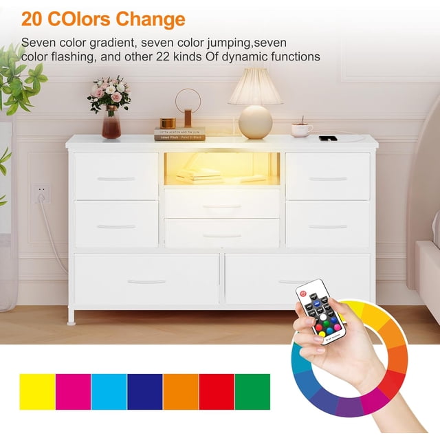 Historyli Mueble de TV de 47,4 pulgadas con 8 cajones para televisores de hasta 50 pulgadas,cómoda con cajones,luz LED RGB y toma de corriente,cómoda para pasillo