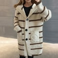 thumbnail image 2 of Women's Sweaters Trendy Fall Winter Striped Knit Long Cardigan Hooded Blouses for Women,Beige,L, 2 of 4