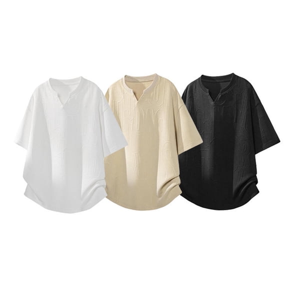 YanHoo Mens Big and Tall T-Shirts V Neck Short Sleeve Tshirts Letter Print Solid Color Shirts Summer Casual Breathable Tee
