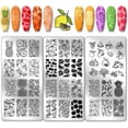 thumbnail image 1 of Placa de estampado de uñas con 45 diseños de frutas, 3 plantillas para uñas con diseños de piña y fresa, placa de acero inoxidable para estampar uñas., 1 of 7