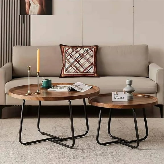 Senfot Round Coffee Table Set of 2, Modern Side Tables with Fluted Design, Center Tables for Living Room and Stylish Decor