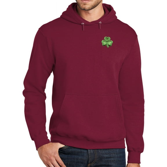 Mens Irish Shamrock Patch Hoodie Sweatshirt, Small Cardinal